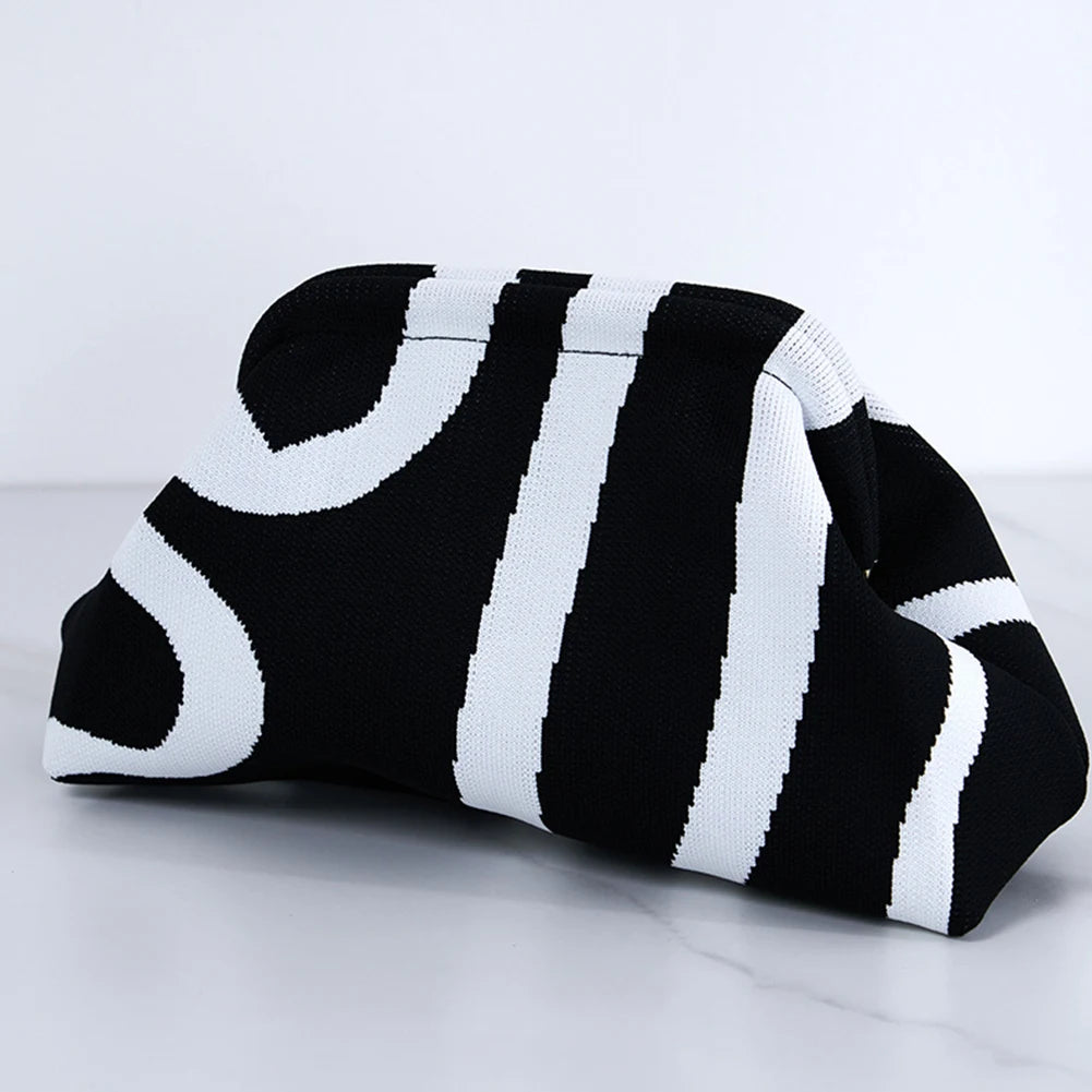 Women Knitted Clutch Purse Contrast Color Small Crochet Handbag Knitting Dumpling Clutch Summer Beach Bag