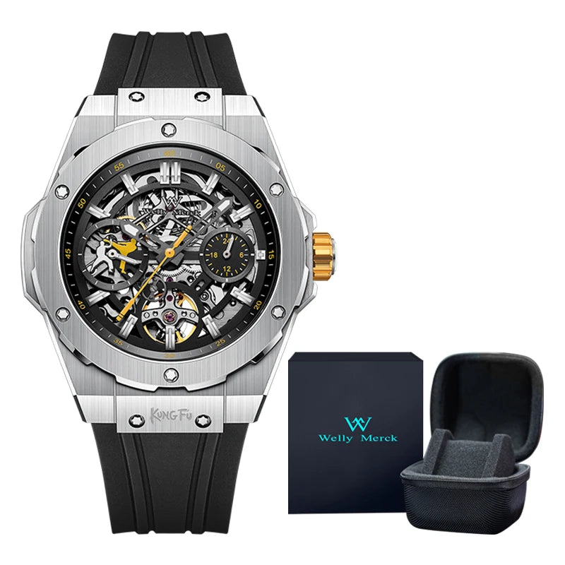 WM Watch Men Automatic Mechanical Skeleton Watch Collaboration Series Limited Edition 80 Hours Power Reserve Welly Merck WM128