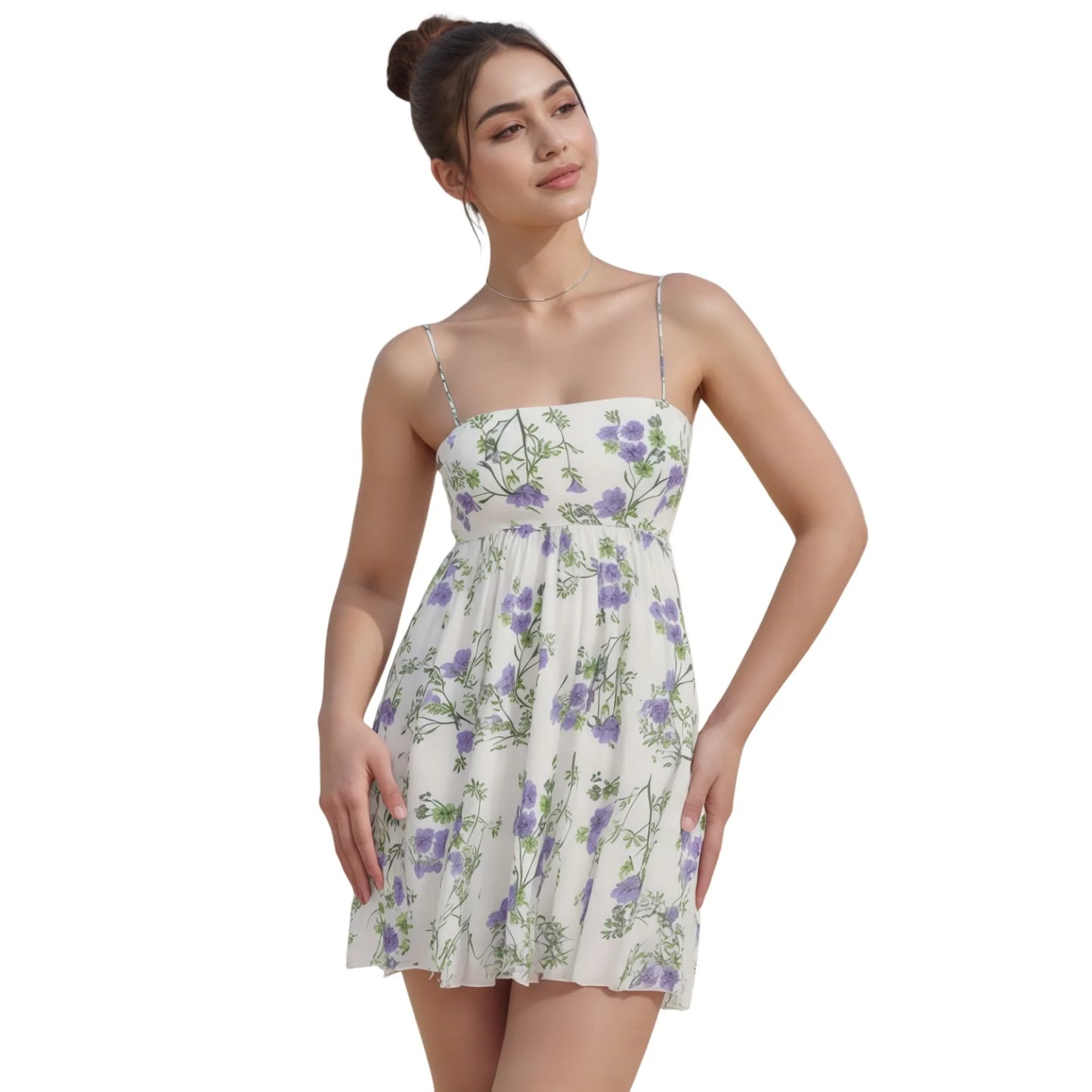 Women s Elegant Floral Print Sleeveless Mini Dress with Open Back and Spaghetti Straps for Summer Beach Party