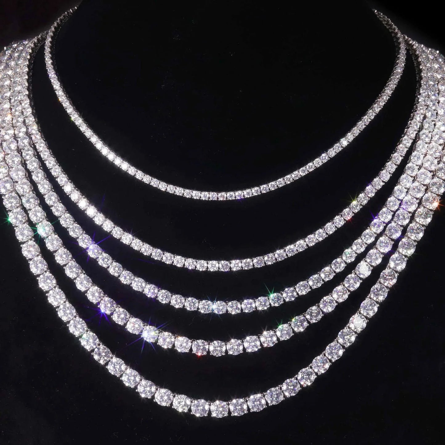 1pc S925 Sterling Silver With 45.9-112.00CT Moissanite Tennis Necklace Gift 3-6.5 Mm D Color VVS1 Round Cut Moissanite Tennis Ne