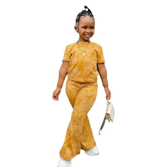 Girls Clothes 2 to 8 Years Tie Dye Short Sleeves T Shirt Tops+Pants Clothes Sets 2pcs Casual Kids Children's Clothing For Baby