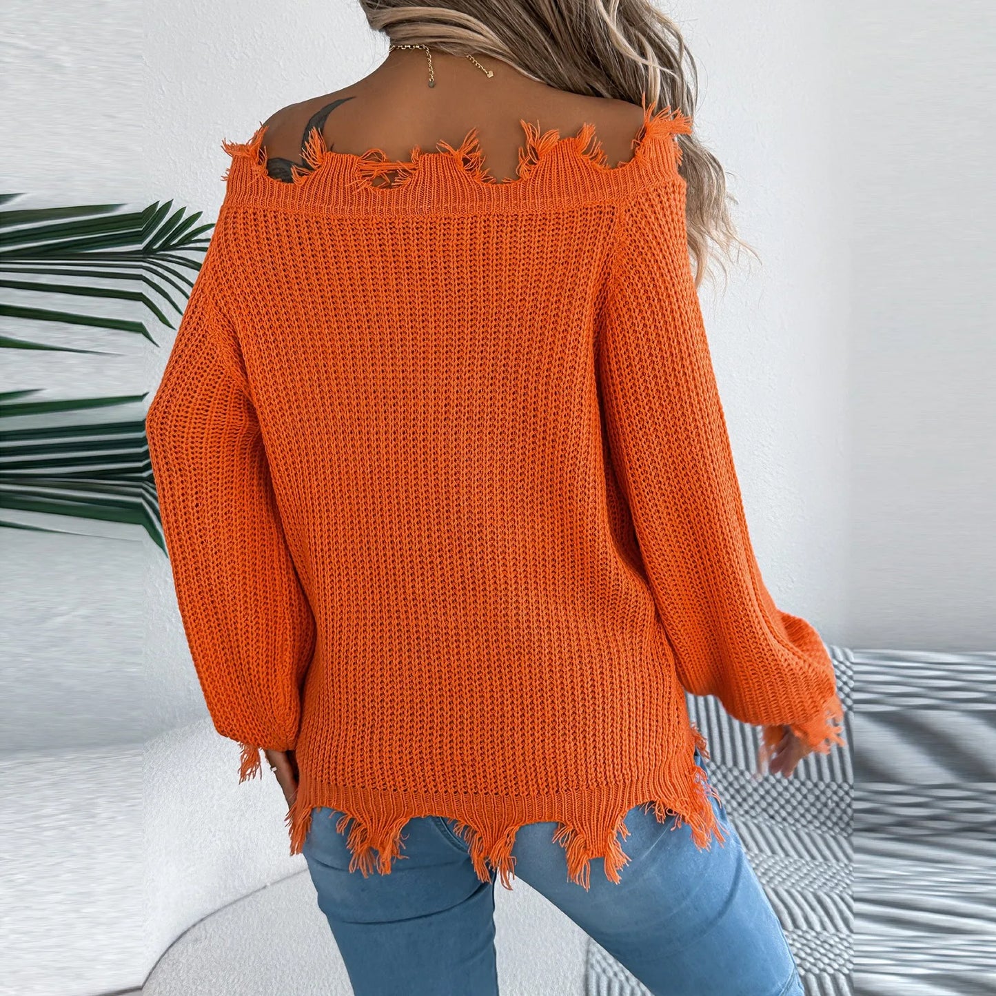 2025 New Women'S Fashion Solid Color Hollow Long Sleeve Cut Off Shoulder Pullover Sweater Ropa De Mujer Winter Clothes Woman