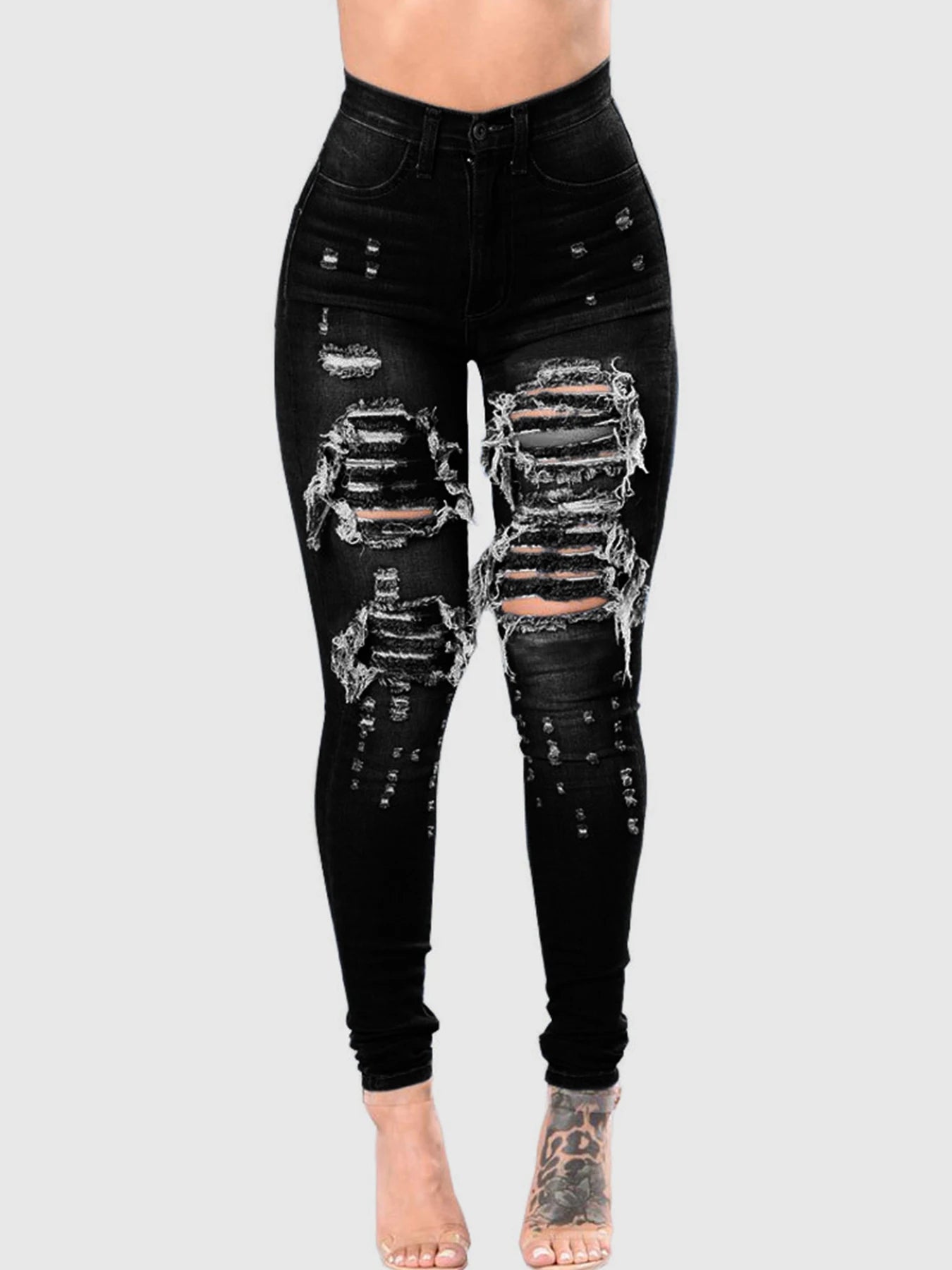 Women's High Waisted, High Stretch Ripped Tight Jeans, Fashionable, Casual and Comfortable Washed Jeans, Slanted Pockets, Suitab