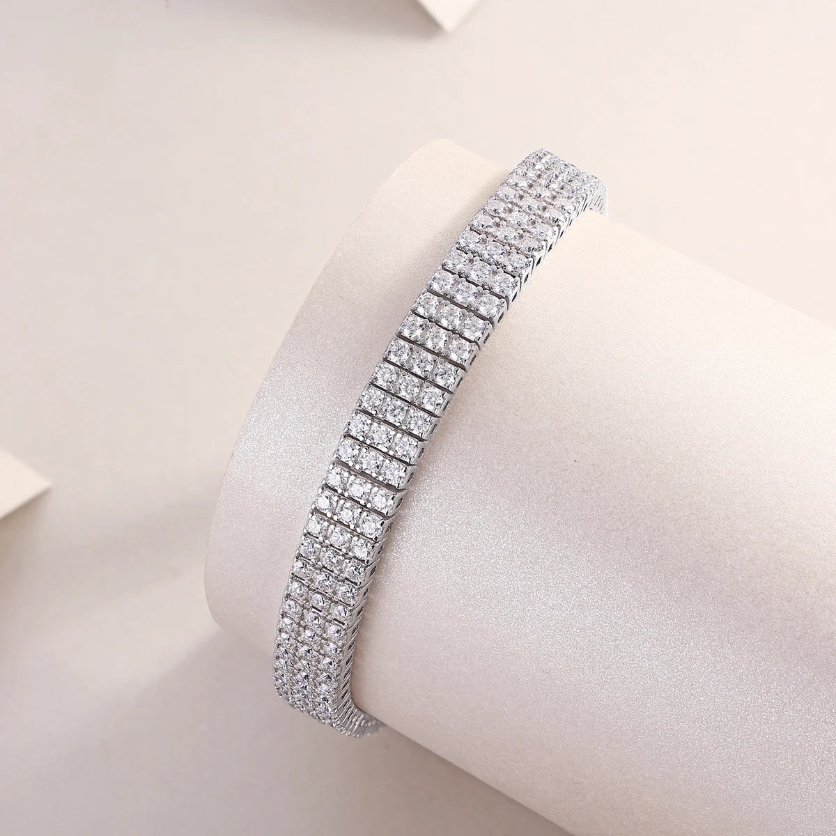 JIUZUAN Moissanite Wide Tennis Bracelet 925 Sterling Silver 18K Gold Plated Statement Jewelry for Party Gift for Women