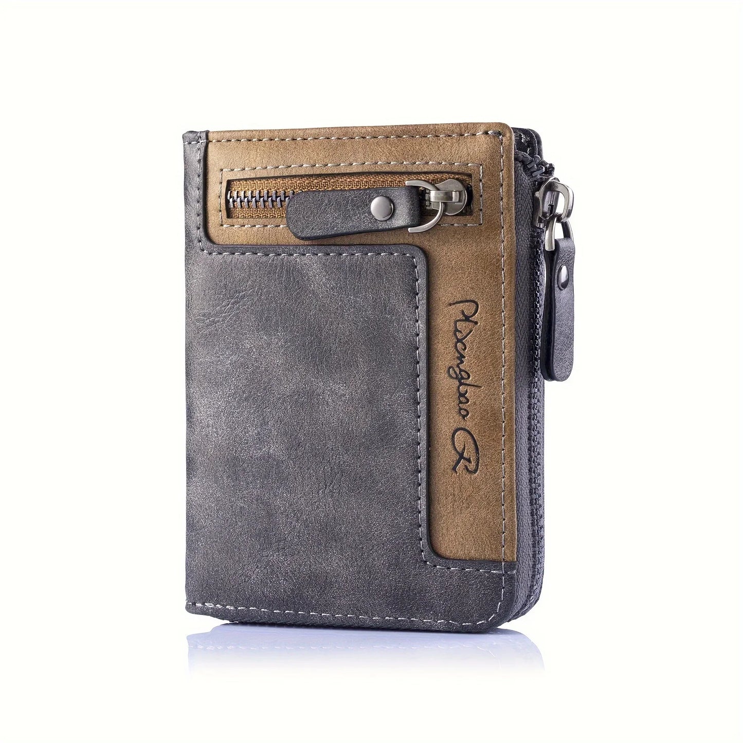 1pc Premium Retro Short Wallet for Men,Stylish Multifunction PU Leather Zipper Durable Wallet
