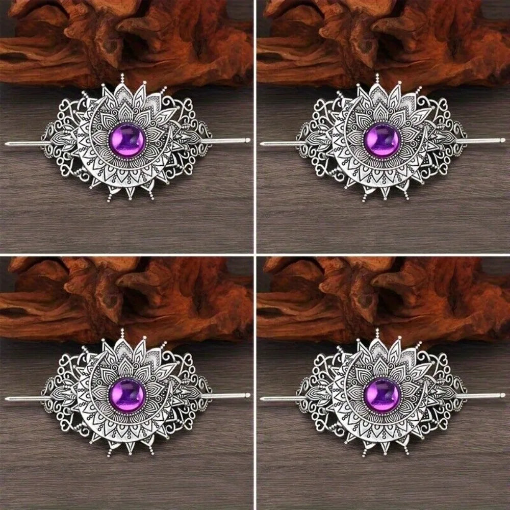 4PCS Triple Moon Celtic Knot Hair Clip Vintage Hollow Moon Hair Clip Barrette Jewelry for Women