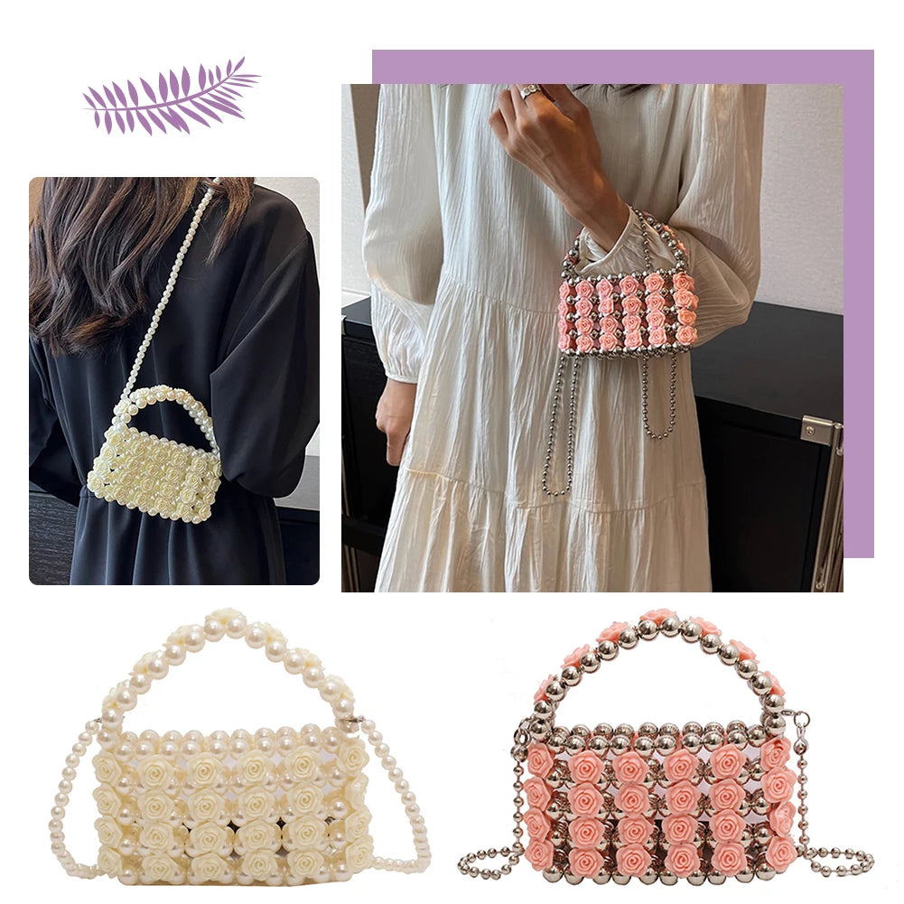 Party Wedding French Female Clutch Lipstick Purses Women Shoulder Bag Sweet Pearl Crossbody Bag Beads Evening Bags