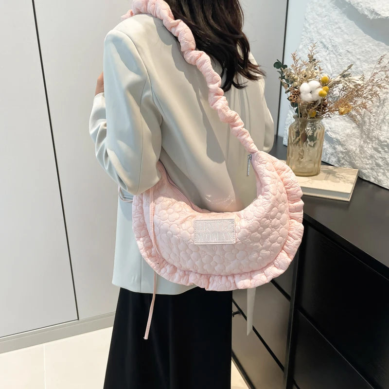 Puffer Shoulder Bag Lightweight Shoulder Purse Soft Bubble Tote Bag with Adjustable Strap Handbag for Women Work Shopping Travel