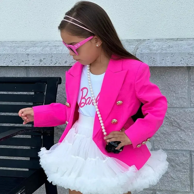 Kids Girls Buttons Double Breasted Blazer Pink Jacket Autumn Winter Clothes Toddler Children's Teenage Casual Coat Blazers 1-10Y