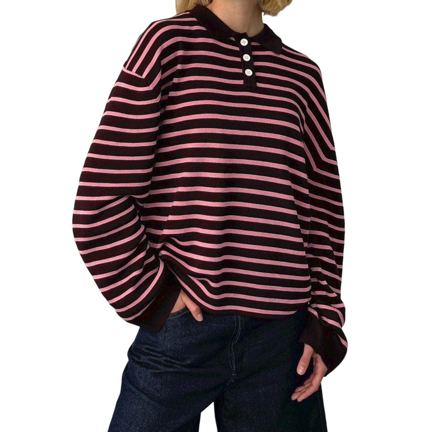 Women s Striped Collared Sweater with Loose Fit and Long Sleeves - Stylish Pullover Knit Top for Casual Winter and Fall Fashion