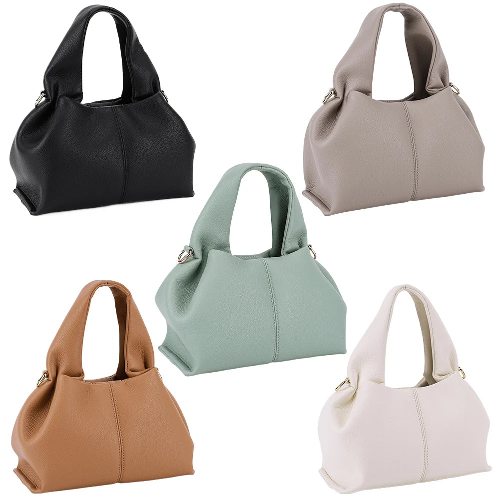 Soft Cloud Bag Solid Color Dumpling Clutch Purse with Removable Strap Retro Crossbody Bag Top Handle Bag for Women
