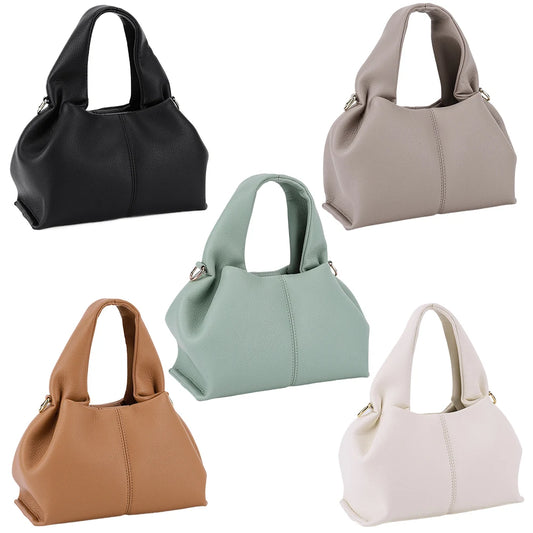 Soft Cloud Bag Solid Color Dumpling Clutch Purse with Removable Strap Retro Crossbody Bag Top Handle Bag for Women