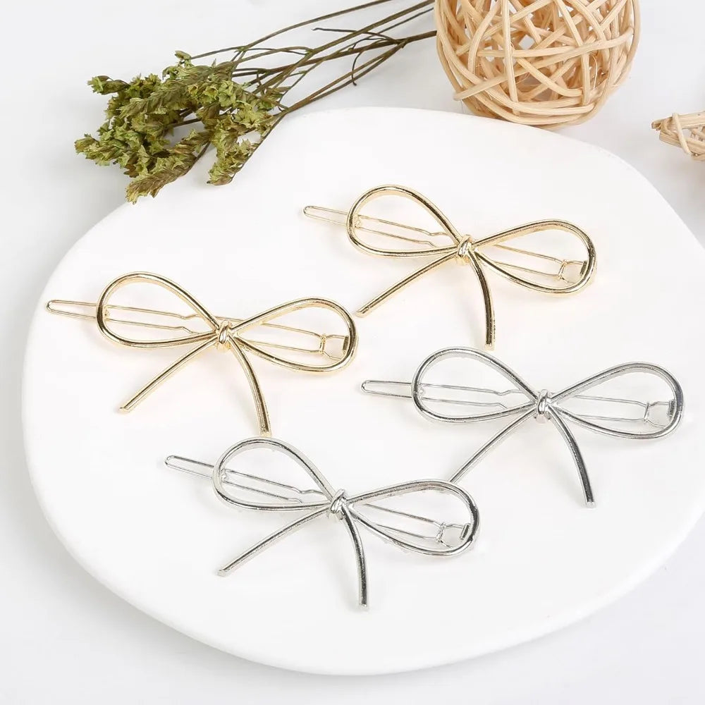 4Pcs Metal Hairpins with Chic Minimalist Bows - Simple and Stylish Hair Accessories Gift for Women and Girls