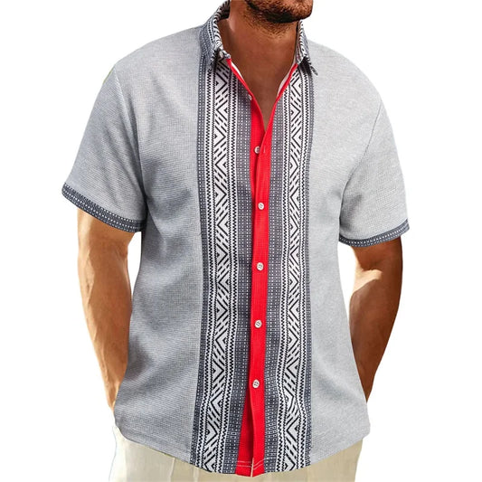 Men s Vintage Style Collared Shirts Retro Floral Print Short Sleeve Button Down Loose Fit Patchwork Tops for Summer