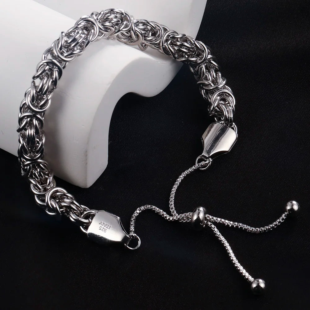 New S925 Sterling Silver Byzantine Emperor Chain Bracelet for Men Women Polished Length Adjustable Kpop Jewelry Ships from USA
