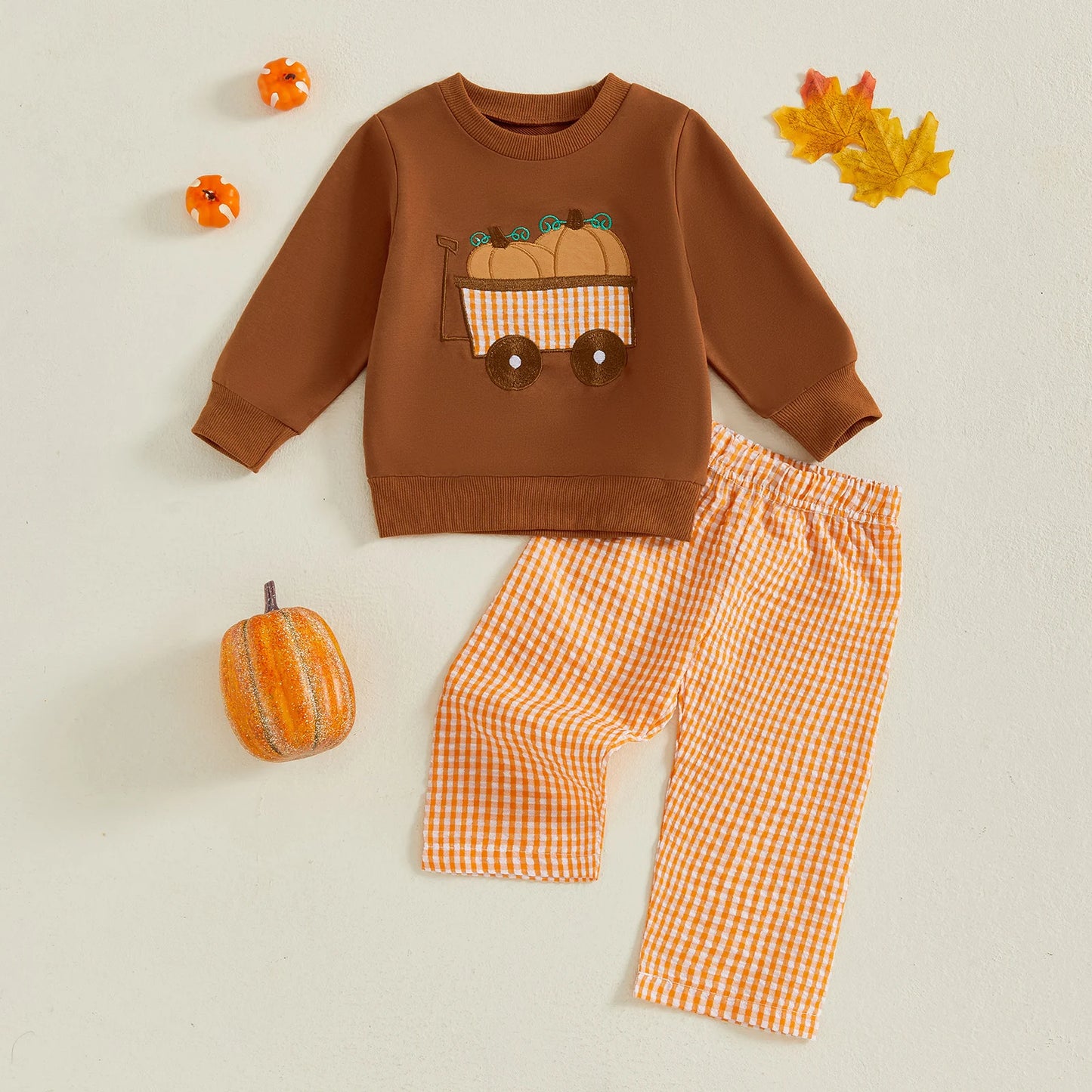 Adorable Toddler Boy Halloween Costume Set with Pumpkin Embroidery and Elastic Waist Pants for a Spooky Look