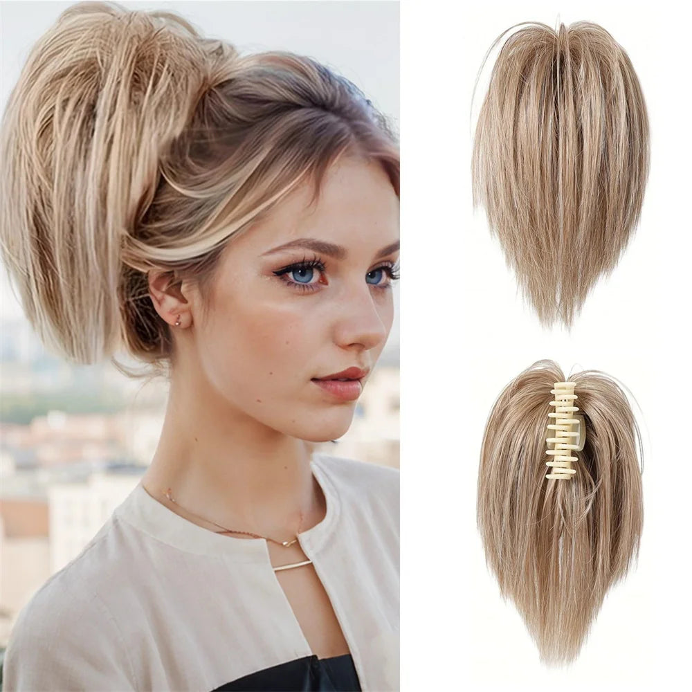 Claw Clip Messy Hair Piece, Tousled Updo Messy Hair Bun, Hair Extension Ponytail Hairpieces, Hair Piece Clip In Straight Hair