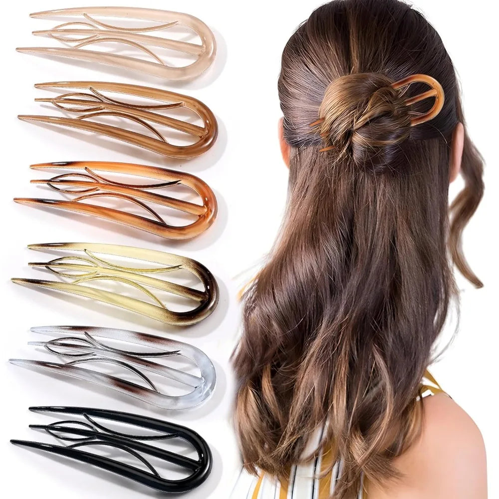 6PCS French Hair Pins for Women, Large Styling Pins for Thin Thick Hair, Unique 3 Internal Teeth Sticks