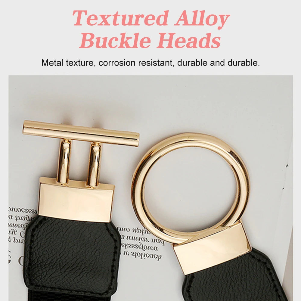 3 Pieces Women Waistbands Fashionable Elastic Cummerbunds with Metal Buckle Red Black Brown Color