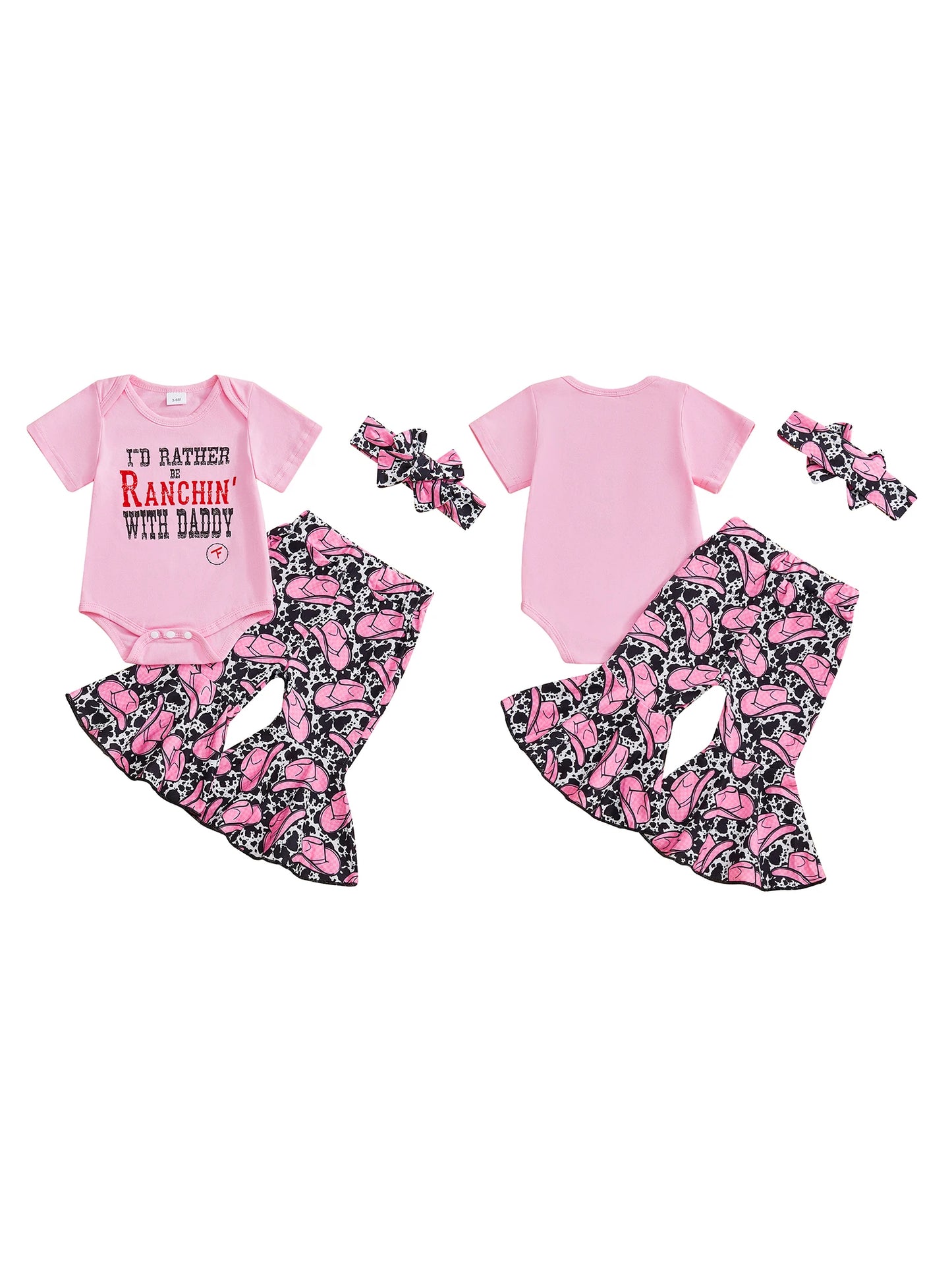Adorable Toddler Cowgirl Costume with Western Print Romper Flared Pants and Matching Headband - 3 Piece Set for Country Style