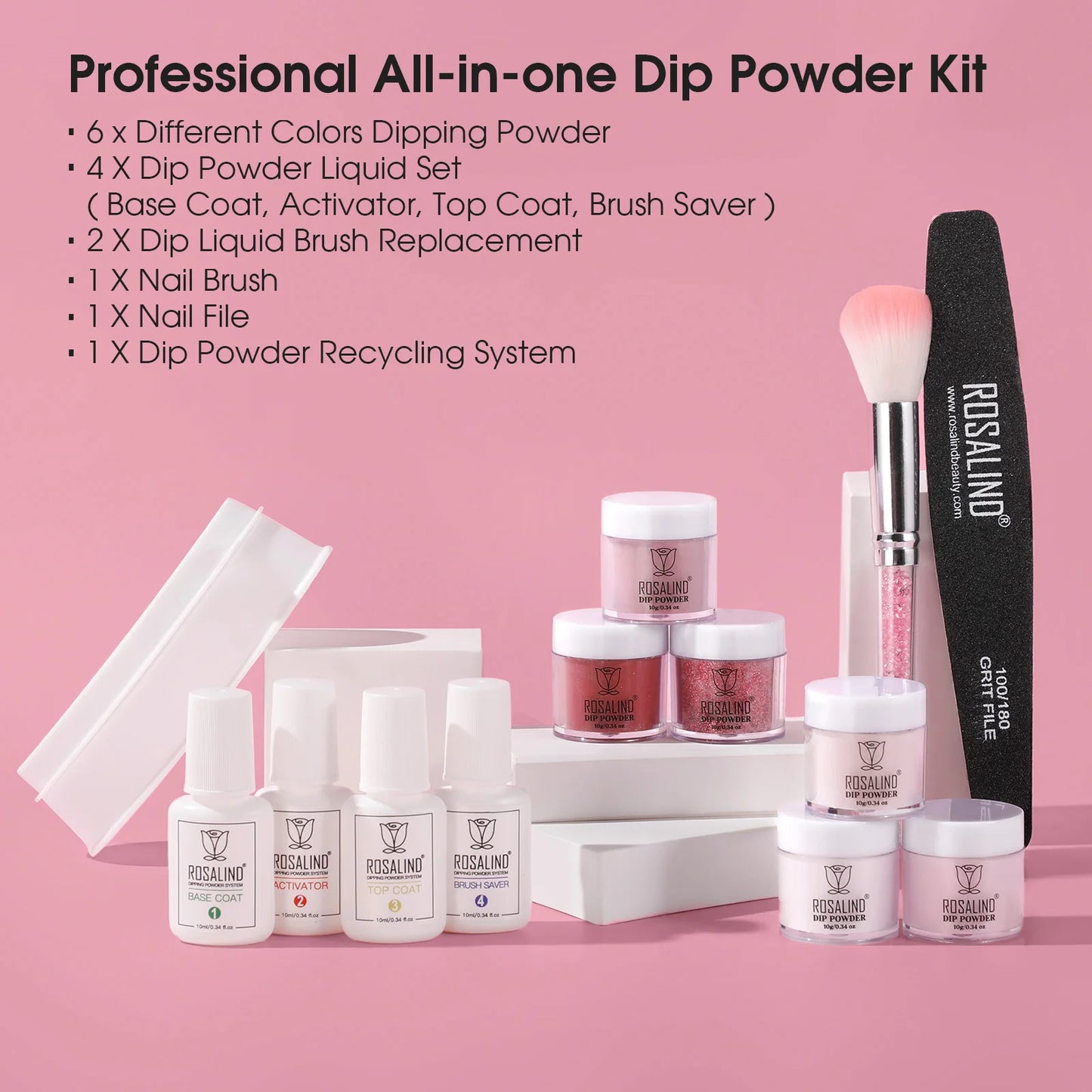 ROSALIND 6 Colors Dip Powder Nail Dip Powder Colors Liquid Set with Base&Top Dip Nails Powder Starter Kit