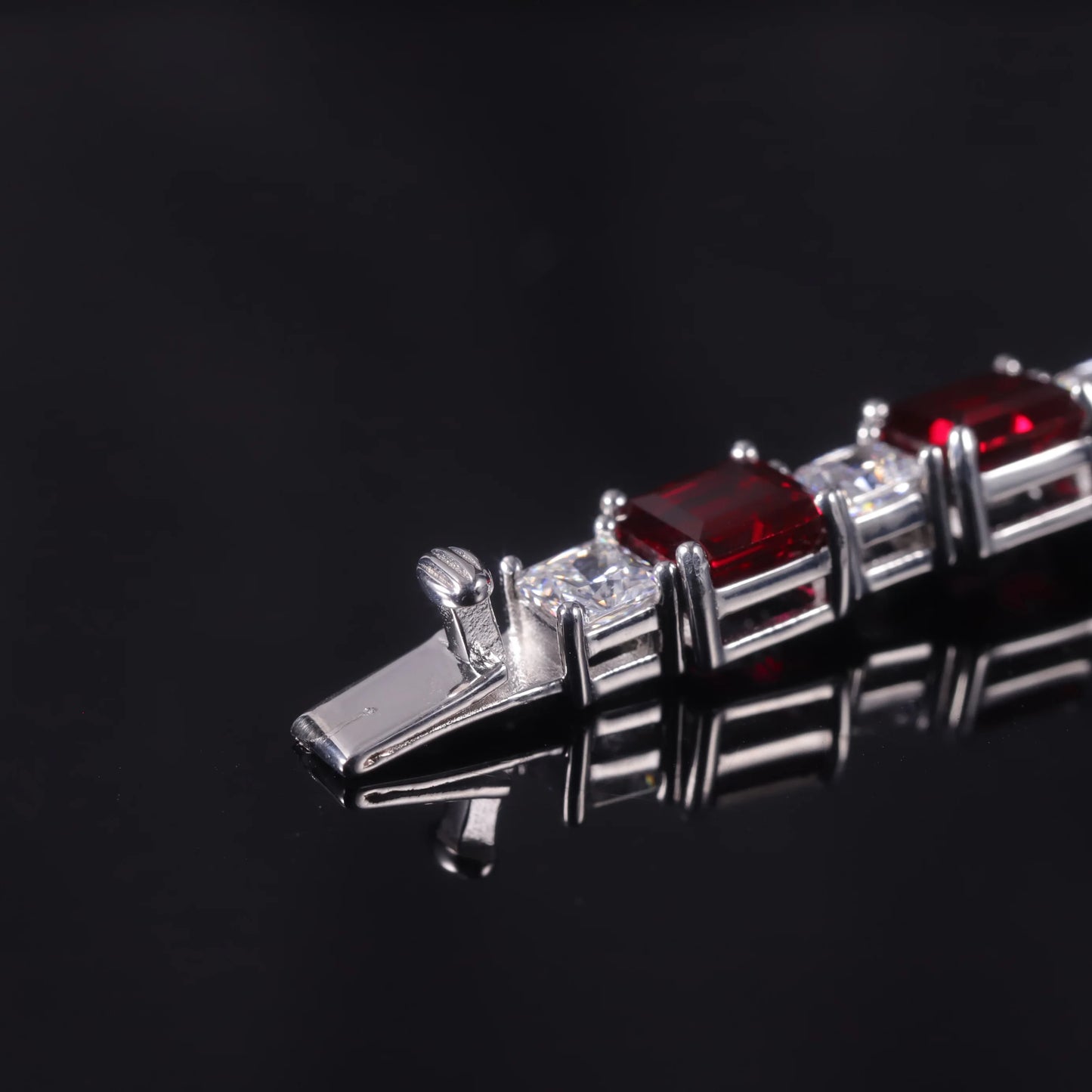 GEM'S BALLET Square Princess Cut Lab Created  Ruby Tennis Bracelet Real Sterling Silver 925 Fancy Party Wear Bracelet Gift
