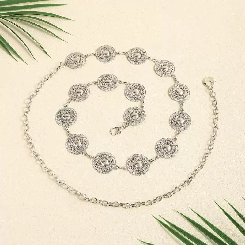 Vintage Hollow Circle Metal Waist Chain One Piece Women Fashion Belt Accessory