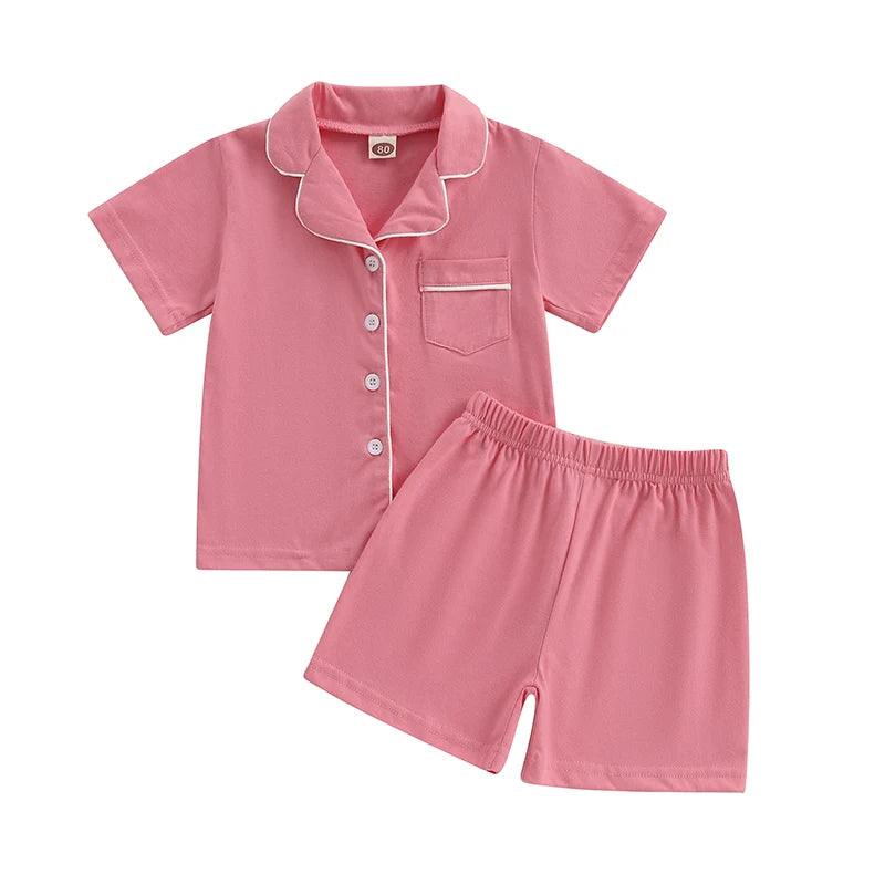 Girls Summer Pajama Set with Short Sleeve Patchwork Shirts and Elastic Waist Shorts - 2 Piece Lounge Suit for Sleepwear