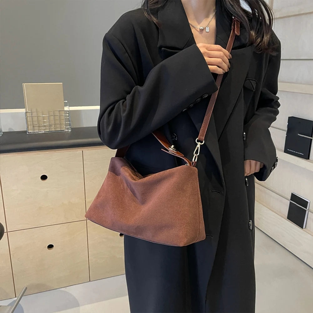 Women Suede Shoulder Bag Adjustable Strap Hobo Purse With Inner Pocket Satchel Purse Zipper Clutch Purse for Work Travel