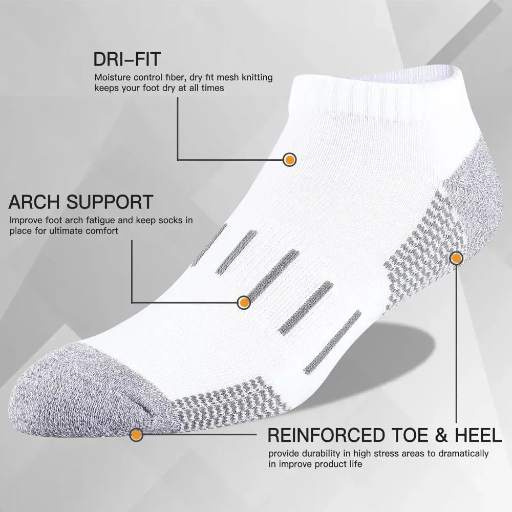 Mens Athletic Ankle Socks Moisture Wicking Cushion Running Low Cut Sock 6 Pack