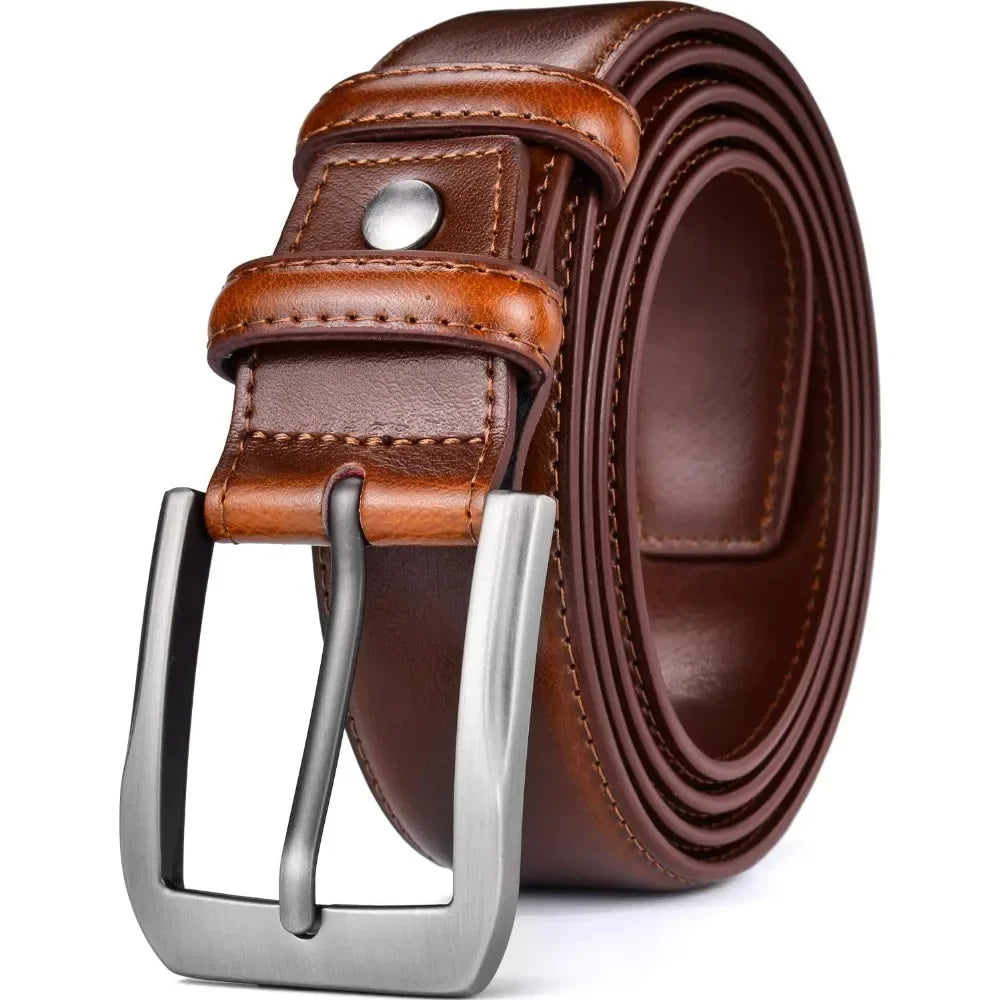 Men’s Casual Leather Jeans Belts 1 1/2” Wide  Thick Alloy Prong Buckle Work Dress Belt for Men