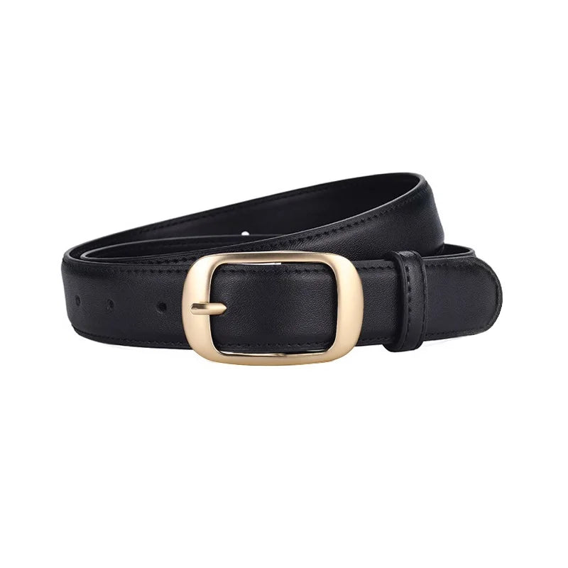 Luxury Genuine Leather Wide Belt Ladies Fashion Simple Matching Jeans Gold Buckle Belt Women 2.8cm Wide Cowhide Brown Belt