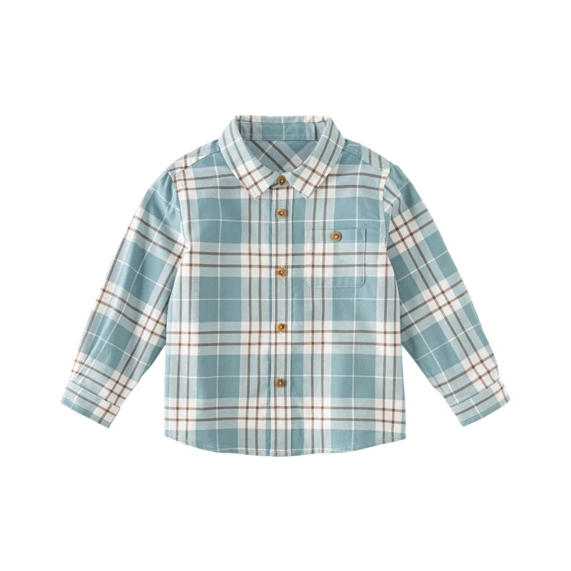 Dave Bella Boys Plaid Blouse Shirts Spring Fall Long Sleeve Button-Down Top for Childern Cotton Shirt Coat DB3224618-A