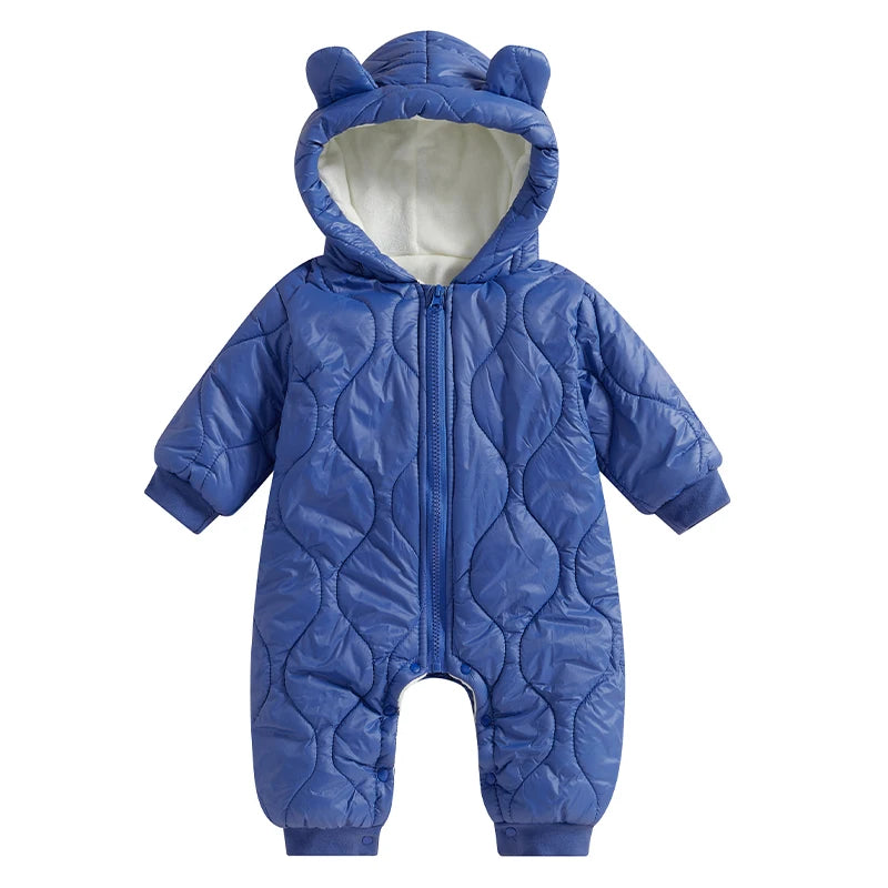 Infant Toddler Unisex Snowsuit Cozy Hooded Jumpsuit Winter Outerwear Puffer Coat with Zipper Closure and Long Sleeves
