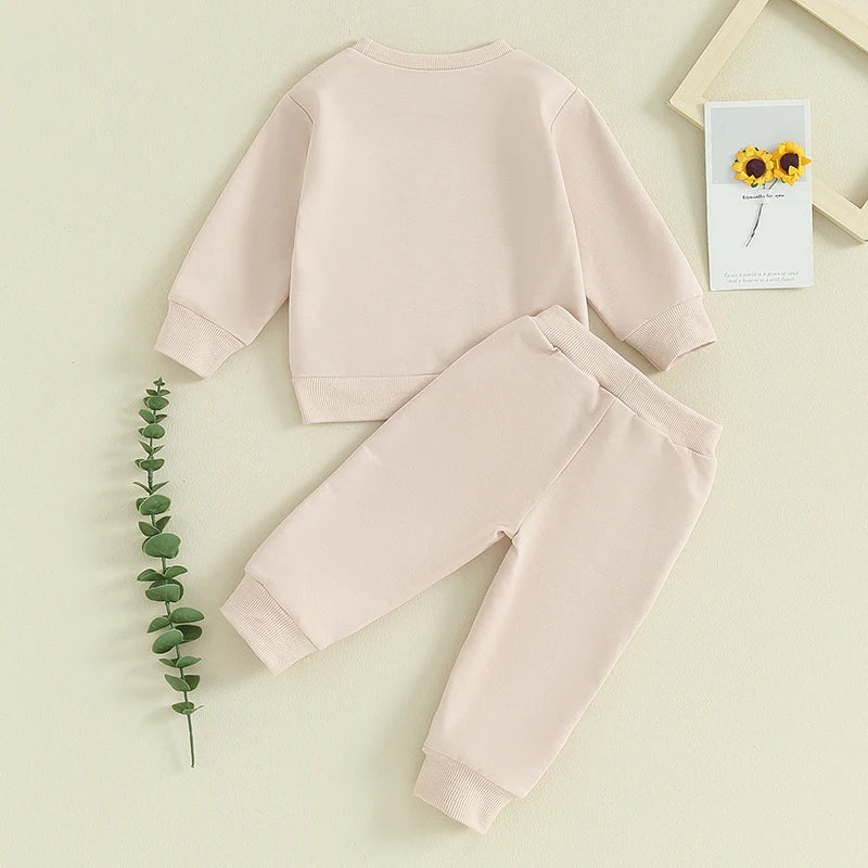 Girls Fall Outfit Set with Long Sleeve Letter Print Sweatshirt and Solid Color Pants Toddler Autumn Clothing Set