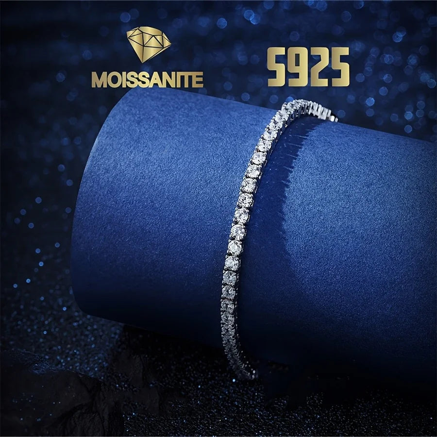 925 Sterling Silver 5.6-carat Moissanite 3mm Round Cut Women's Tennis Bracelet, 6.5-8.inches, D Color, Luxurious Romantic Design