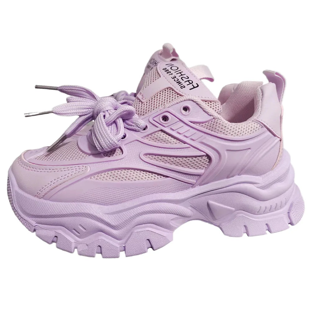 Chunky Fashion Sneakers Comfortable Casual Dad Shoes Lace-Up Walking Shoes Breathable Mesh for Women