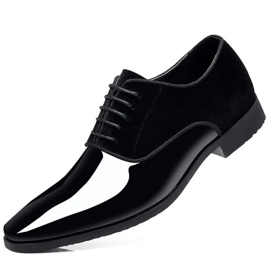 Men's Oxford Shoes Lace up Formal High Gloss Low Top Square Toe Suit Tuxedo Dress Shoes for Business Casual Shoe for Mens