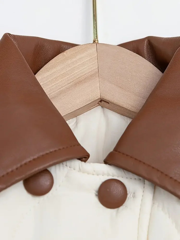 2024 New Fashion Winter Jacket Girl Long Coats PU Collar Belt Cotton Padded Velvet Warm Outerwear Clothes For Children Kids 2-6Y