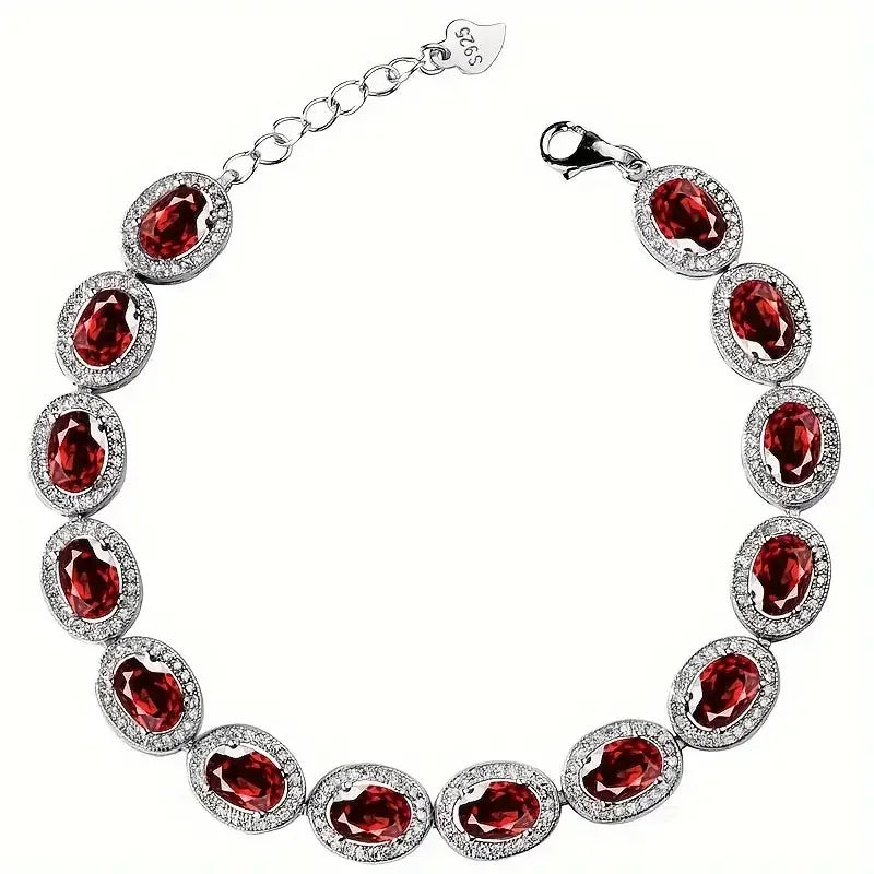 One S925 Silver Natural Stone Simple Garnet Red Bracelet, Gift For Mom |Gift For Her |Birthday |Wedding |Anniversary |Participat