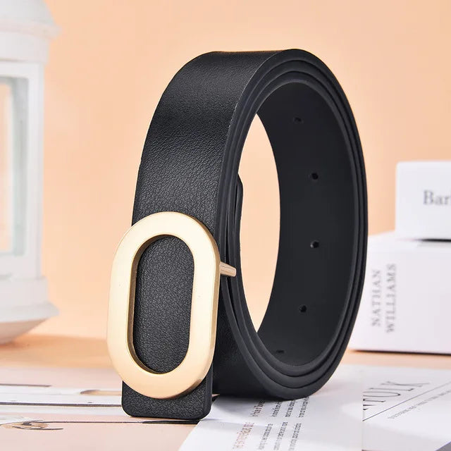 Belt For Women Round Square Buckle Pin Buckle Jeans Black Belt Chic Luxury Brand Designer Leather Belt Female