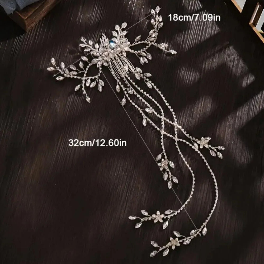 Crystal Bridal Headpieces for Brides Silver Wedding Hair Accessories Bride Headband Pearl Hair Vine Rhinestone Hair Pieces for
