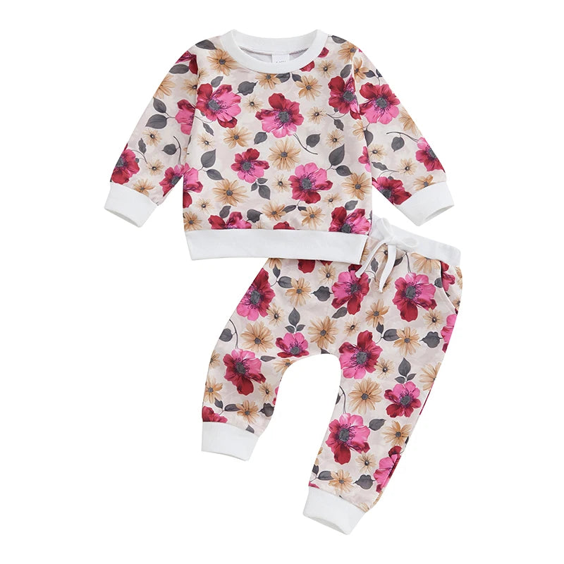 Toddler Girl 2-Piece Winter Outfits Long Sleeve Floral Print Hoodie Leggings Set Baby Clothes for Fall