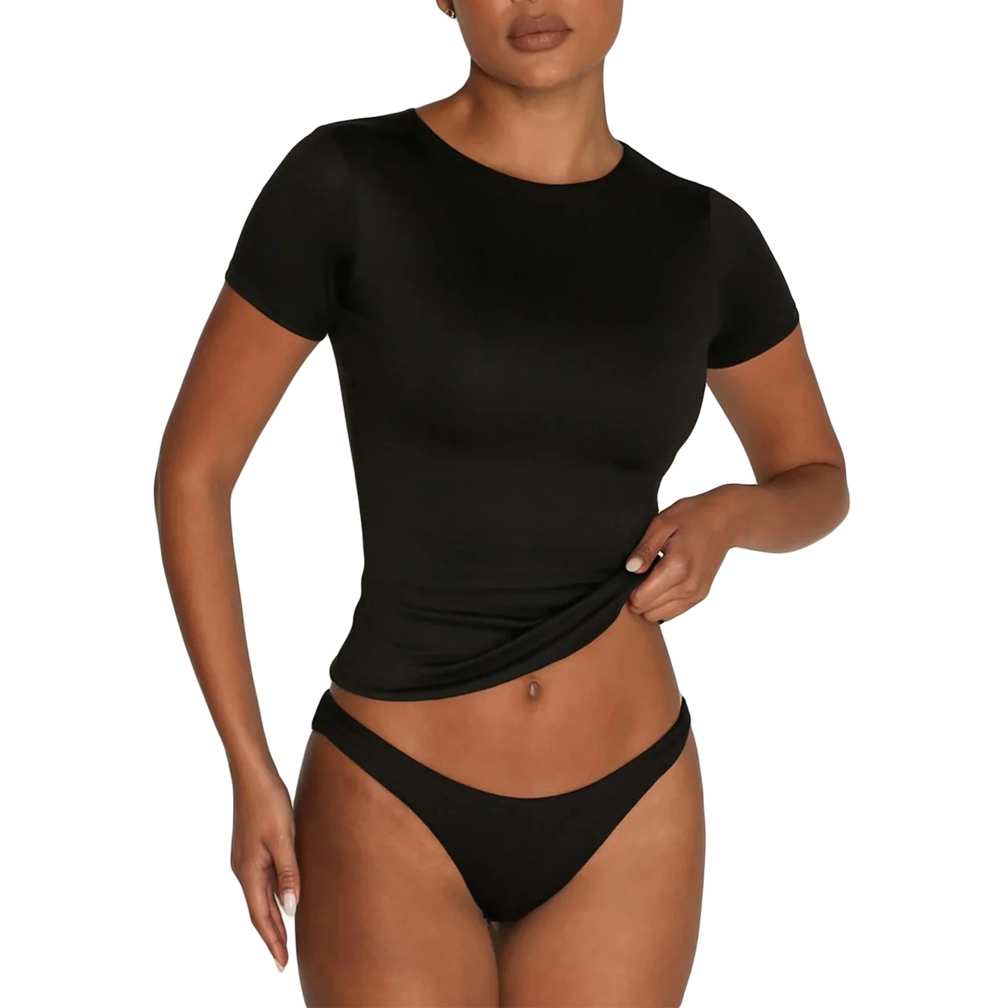 Women T-shirt Crew Neck Short Sleeve Solid  Fit Summer Tops for Casual Daily