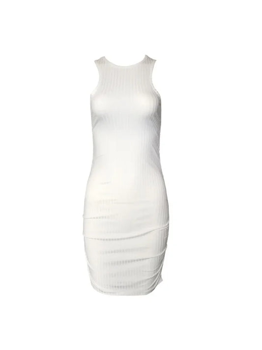 Sexy Stripes Thread Knitting Slim Bodycon Dress Women Sleeveless Solid Color Skinny Mini Dress Elegant Club Party Vestidos