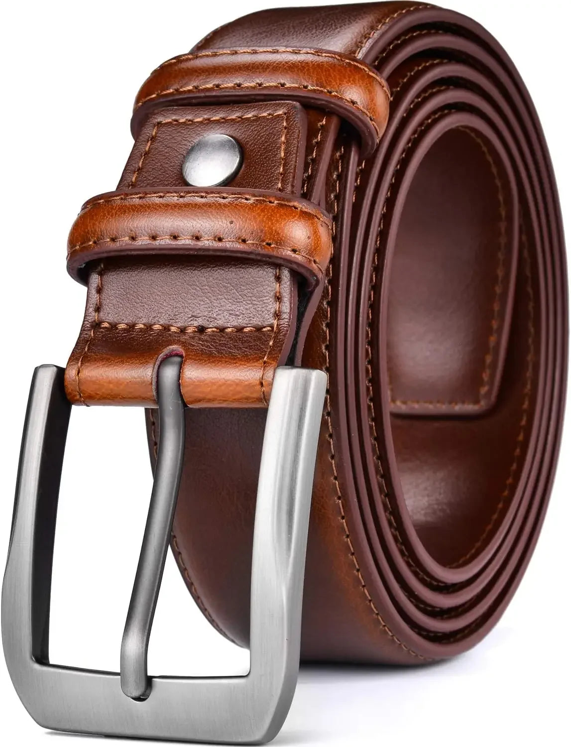 Men’s Casual Leather Jeans Belts 1 1/2” Wide  Thick Alloy Prong Buckle Work Dress Belt for Men