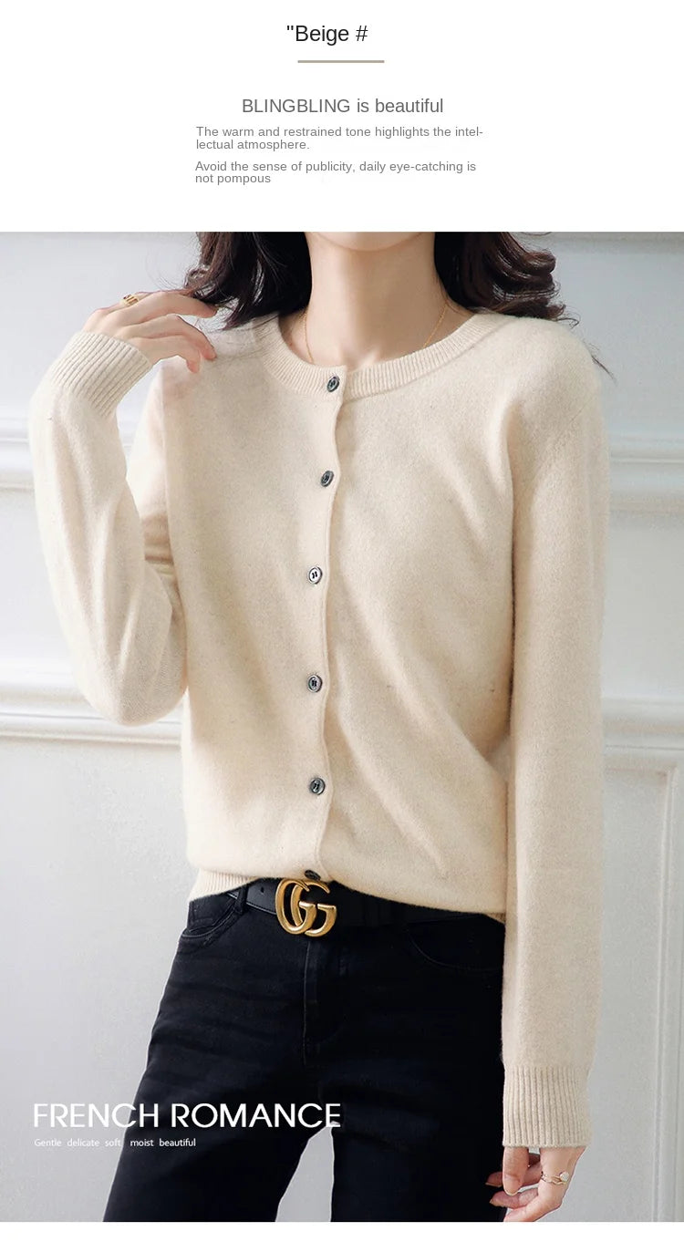 New Worsted Spring And Autumn Women Cardigan Round Neck Knitwear Solid Color Fashion High-grade Knitwear-ZD-021