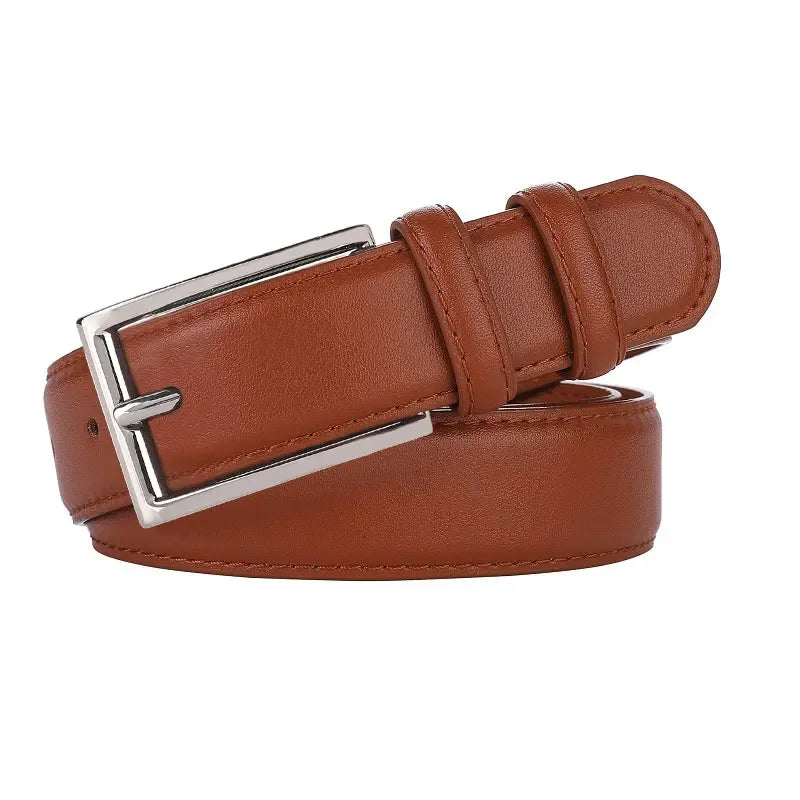 Luxury Genuine Leather Wide Belt Ladies Fashion Simple Matching Jeans Gold Buckle Belt Women 2.8cm Wide Cowhide Brown Belt