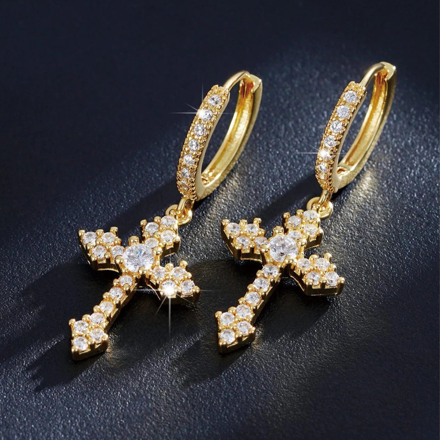 925 Silver, Zirconia Cross Earrings, Men's Earrings, Women's Earrings with Synthetic Zirconia. Perfect for party, holiday, Chris