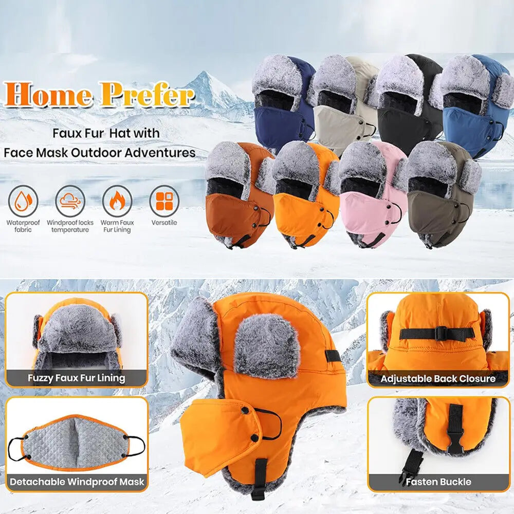 Outdoor Windproof Earflaps Warm Hat Winter Men Women Snow Ski Hat Lei Feng Caps Earmuffs Hats Masks Ear Protection Hats